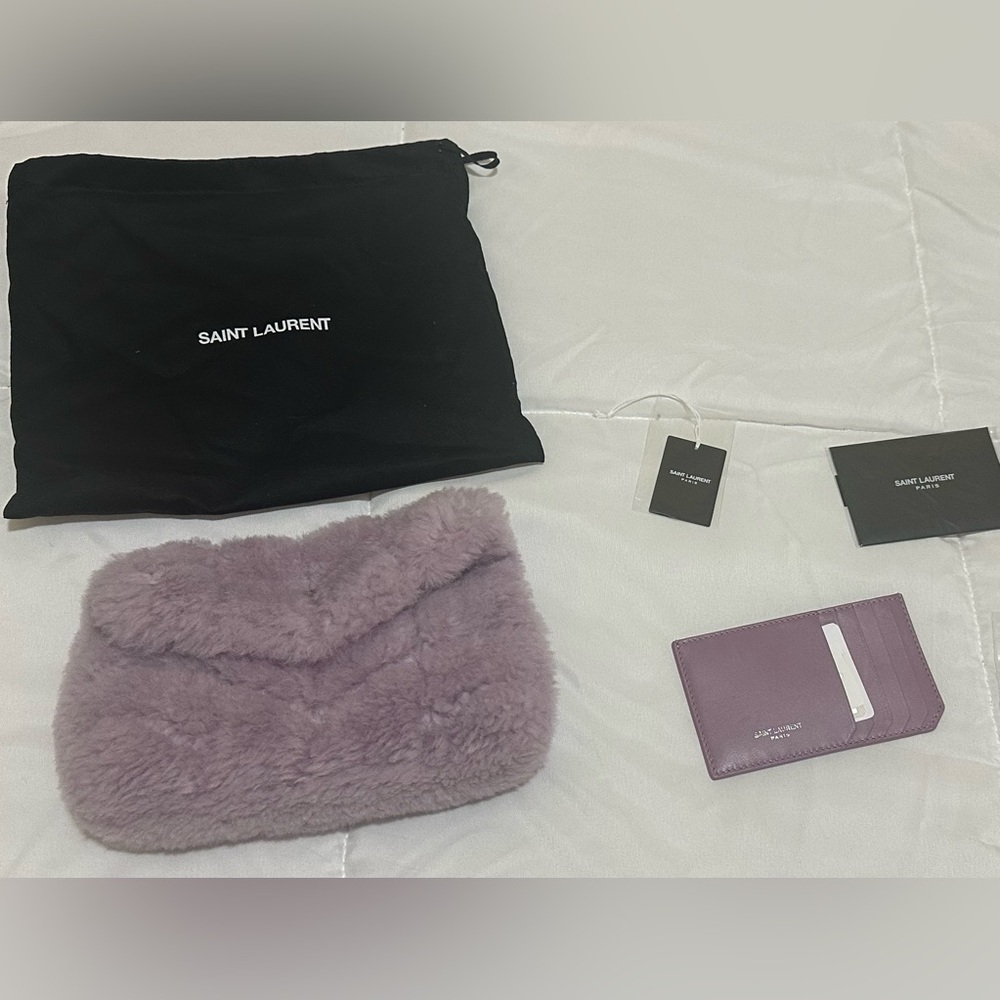 YSL SAINT LAURENT Lou Puffer Shearling Clutch Like New